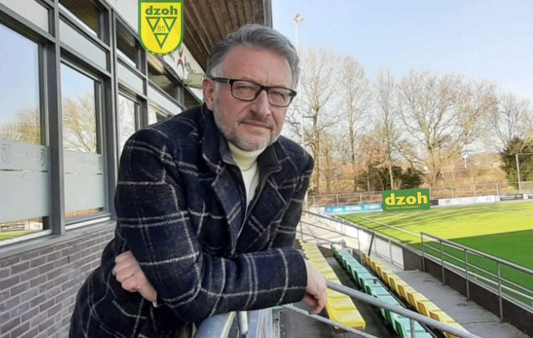 Ginus Gangelhof, voorzitter DZOH, in gesprek op het sportcomplex in Emmen